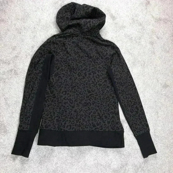 Athleta Hoodie Animal Print Full Zip Black and Brown Heavyweight Sz M DEFECTS - Picture 10 of 11
